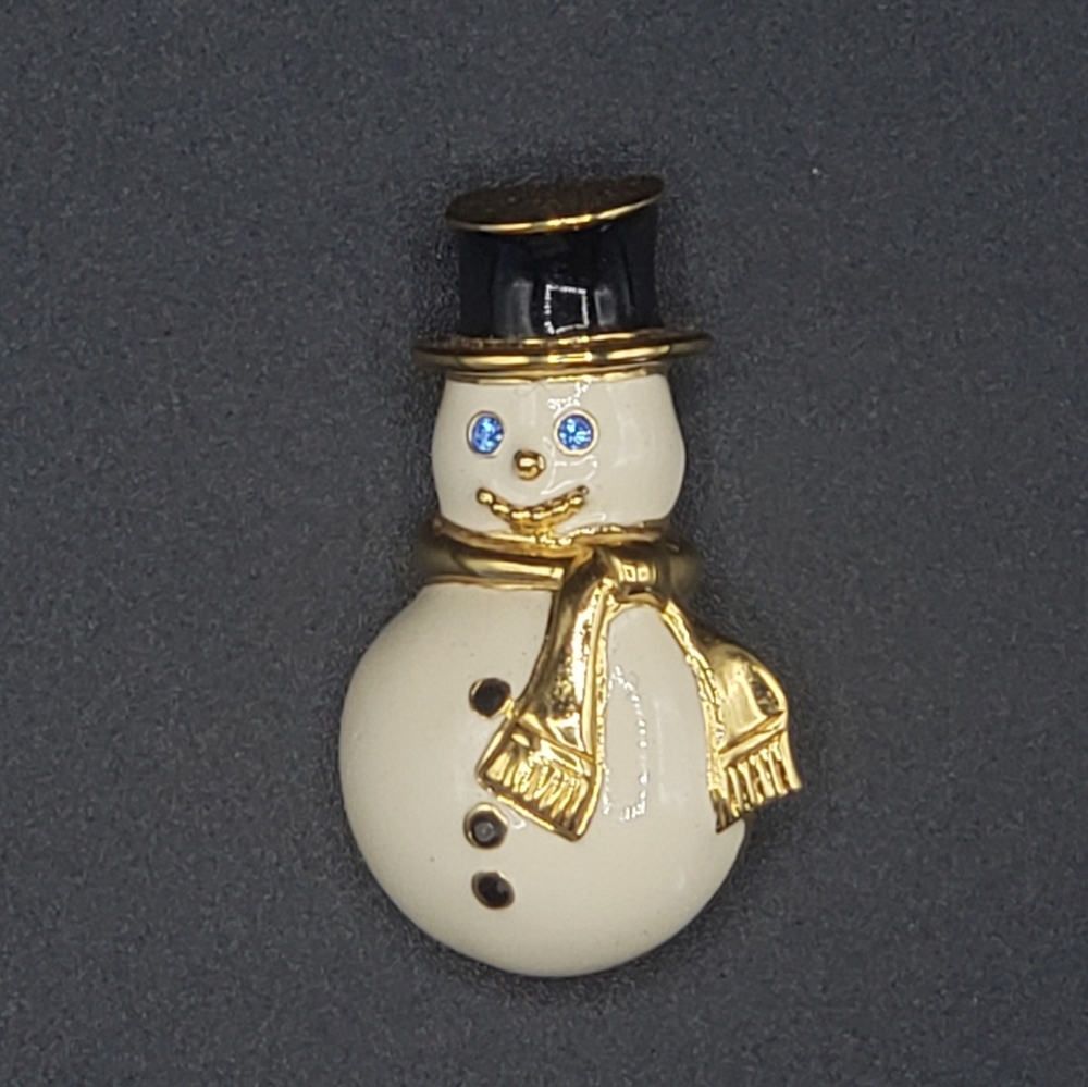 Vintage Monet Holiday Gold Rhinestone Snowman Pin